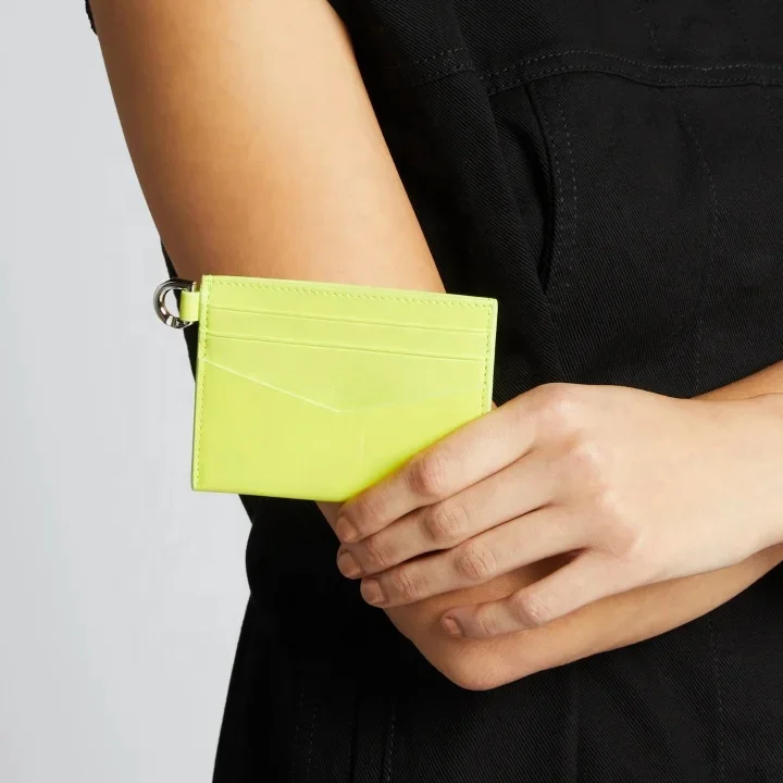 Designer Logo Smooth Leather Cardholder Soft Slim fluorescein Card Case