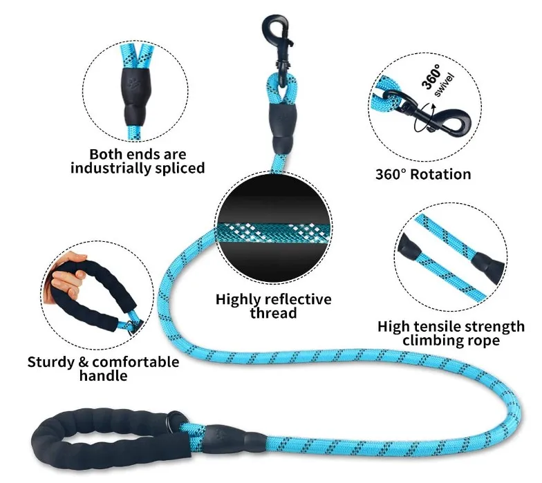 Hot Sale Multi-head Detachable retractable dog leash with Highly Reflective Polyester yarn