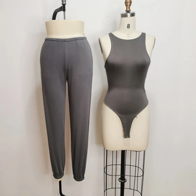 Custom Designer 2 Two Piece Bodysuit Joggers Pants Set Women Sweatpants Bodysuit Tracksuits Two Piece Set