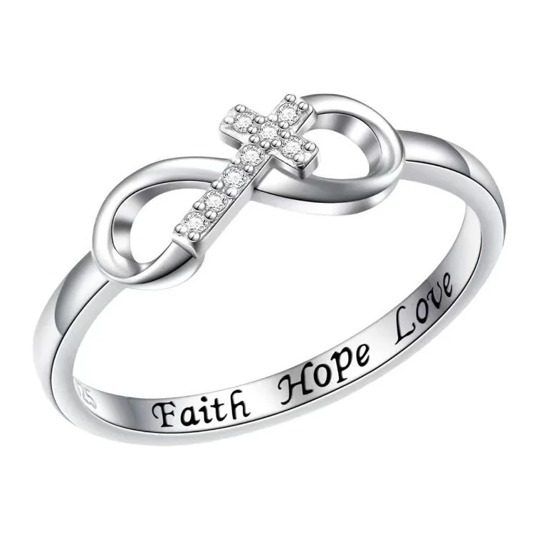 Fashion 925 Silver Faith Hope Love Cross Ring Purity True Love Adjustable Cross Wrap Ring Christian Jewelry Gift for Women