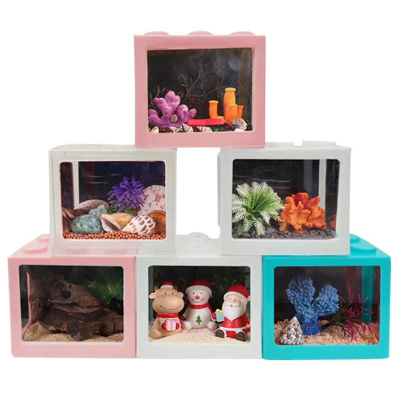 Building Block Mini Fish Tank DIY Combination Plastic Aquariums Decoration Accessories