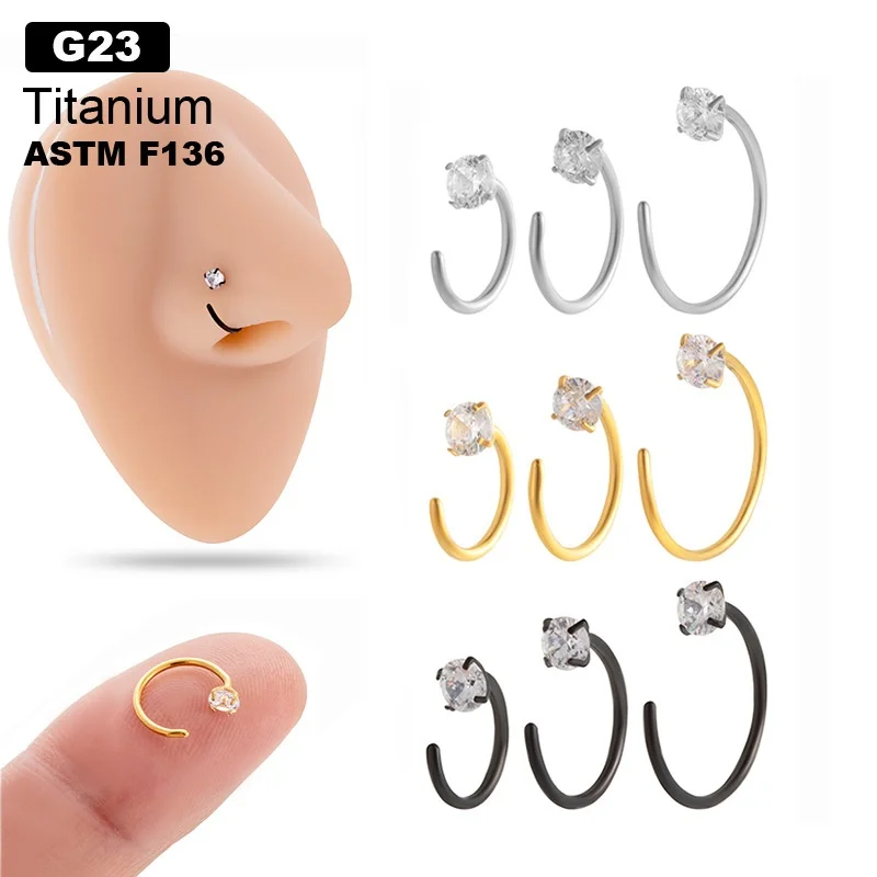 Gaby ASTM-F136  Titanium De Titanio Nose Ring Cartilage Earrings 14K Titanium Hoop Zirconia C-Shaped Nose Piercing Jewelry Women