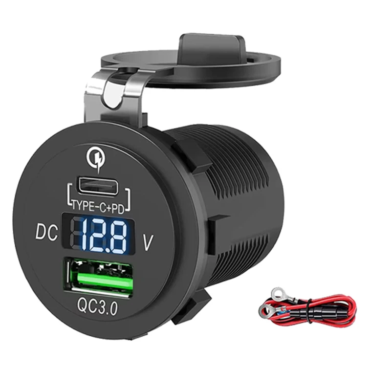 New Arrivals 12-24V Double Port 54W Fast Charging USB Power QC3.0 18W Socket Type C PD 36W USB Charger