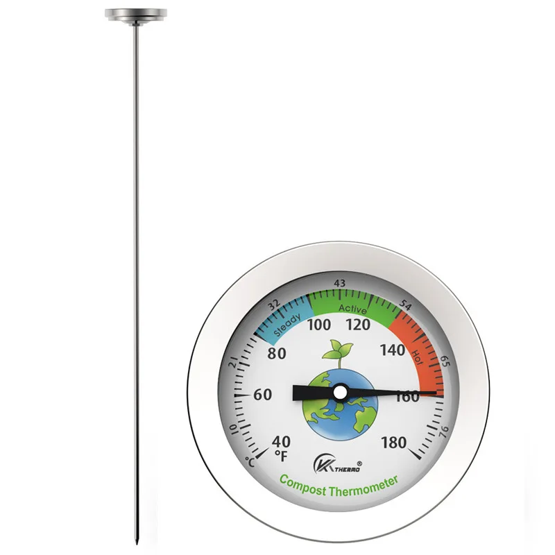 Compost Soil Gardening Thermometer Stainless Steel Fertilizer Test Probe Thermometer Landscape Temperature Gauge