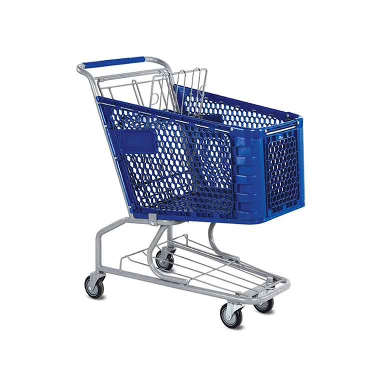 125L Hot Supermarket Plastic Grocery Shopping Trolley Cart with rubble wheels