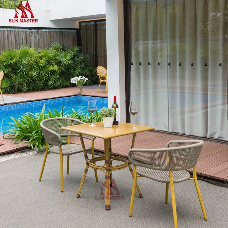 High Quality Modern Patio Furniture Rope Woven Aluminum Chair Garden Restaurant Outdoor Indoor Stackable Rattan Wicker