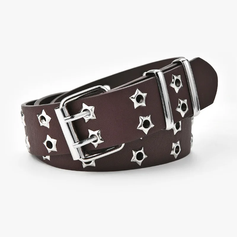 Custom Design Fashion Star Eyelet Rivet Belt Double Hollow Out Y2K Punk Rock Belt For Women Men