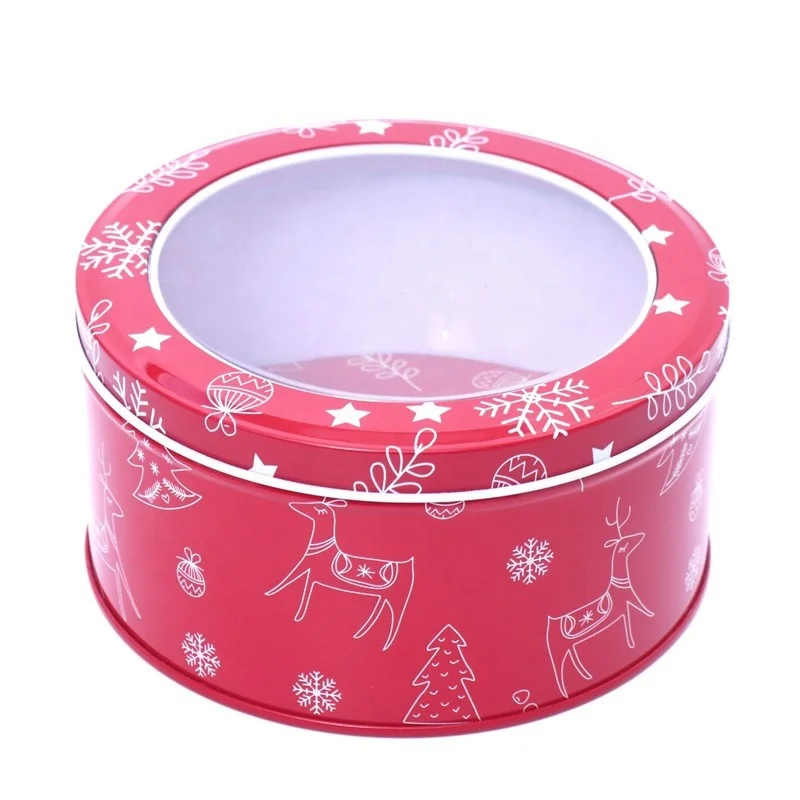XJH Christmas Tins with Window Cans Cookie Box Santa Gifts Box Round Cake Tin Box Christmas Tin for Gift Candy Cookie Package