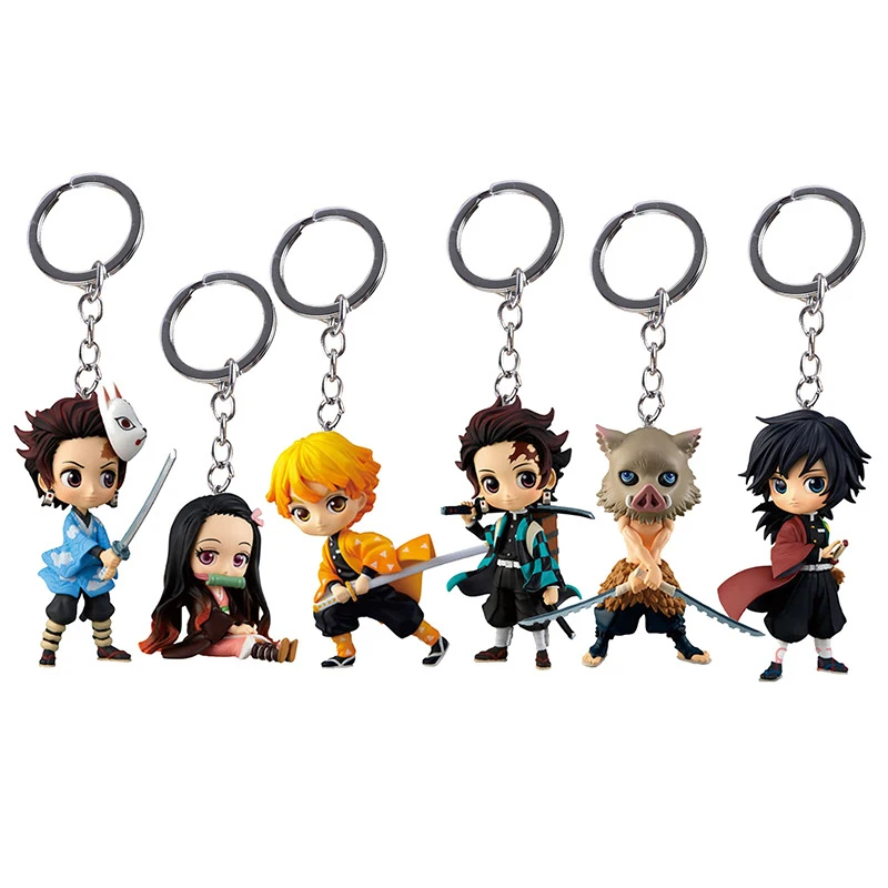 
6pcs/set Japan Kimetsu no Yaiba Nezuko Tanjirou Zenitsu Giyuu Inosuke PVC Action Figure Anime Keychain For decoration 