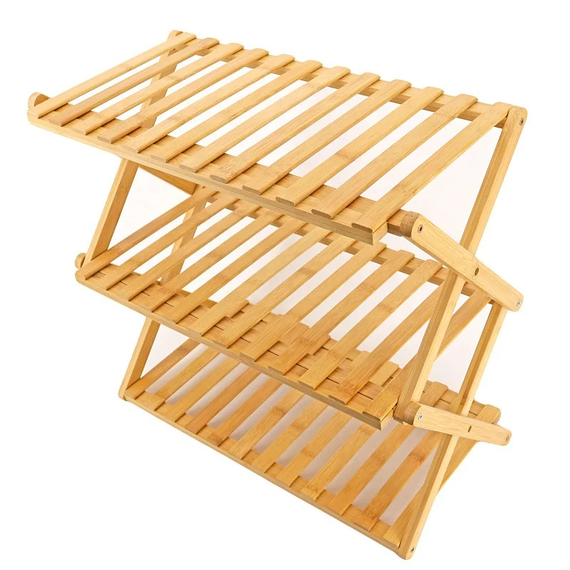 Natural wood foldable shoe rack muti-tiers storage rack for shoes 5-Tier bamboo shoe rack