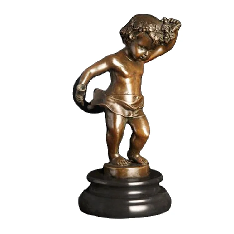 ArtsHom DS-281 Bronze Handmade Happy Boy Dance Sculpture Kids Statue Bronze Green Vintage Western Art Figurine for Home deco