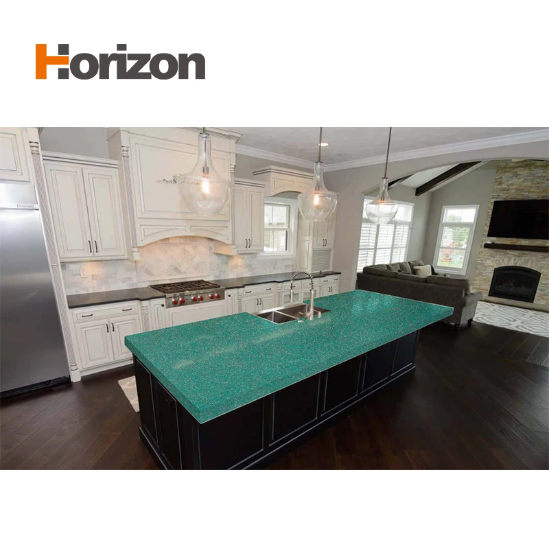 Horizon 2024 New artificial stone stairs artificial quartz stone production line green quartz kitchen island countertops