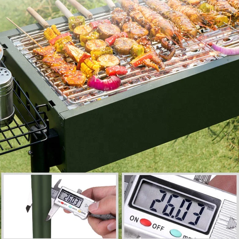 Large Heavy duty Pro 4mm Thick Stainless Steel Portable Charcoal BBQ Grill Collapsible 2-way with Frying Pan Army Green Olive