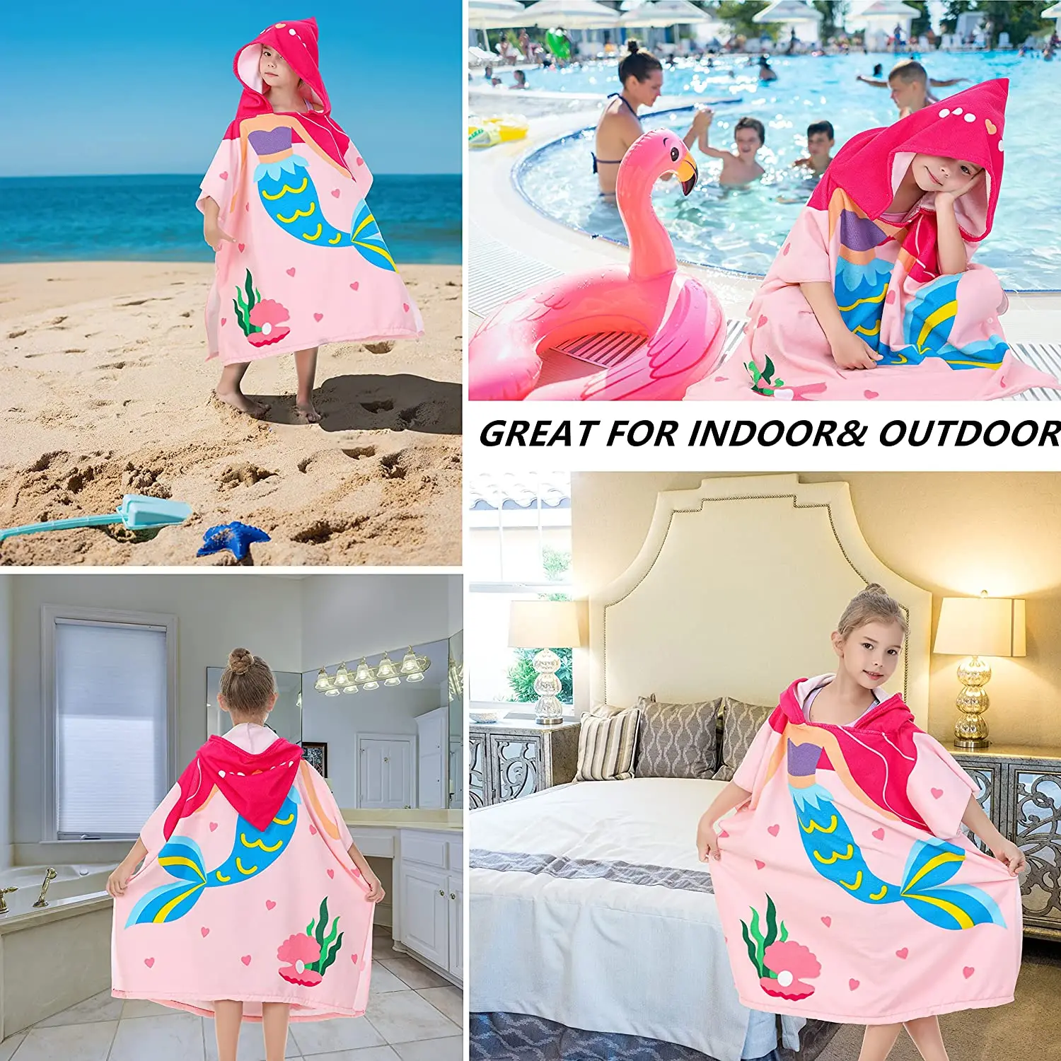 High Quality Microfiber Kids Cartoon Beach Children Printed Hooded Towel Cartoon Ponchos Beach Towel