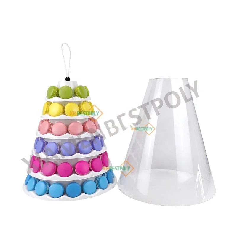 Wholesale 6 Tiers Macaron Tower Display Stand With Cover Macaron Cookie Carrying Packaging Case