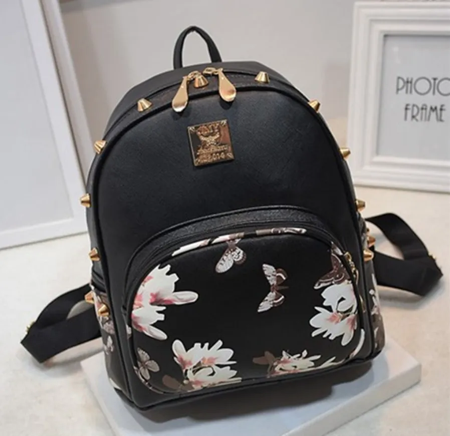 Ladies leisure travel bag fashion trend butterfly printed backpack wholesale leather backpacks