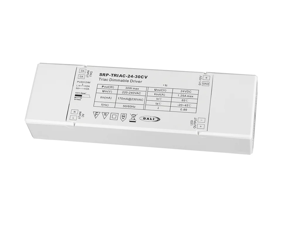 30W DALI/Push+Triac+0/1-10V LED Driver 4 IN 1 Constant Voltage Dimmable Driver DALI-2 Interface DT6