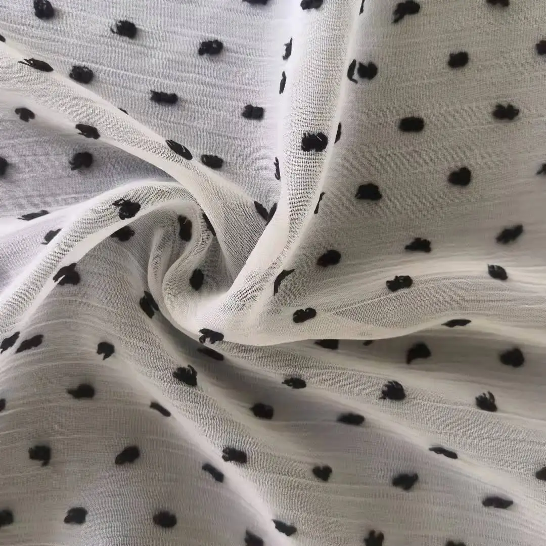 New design woven black dot floral crepe chiffon fabric 100% polyester