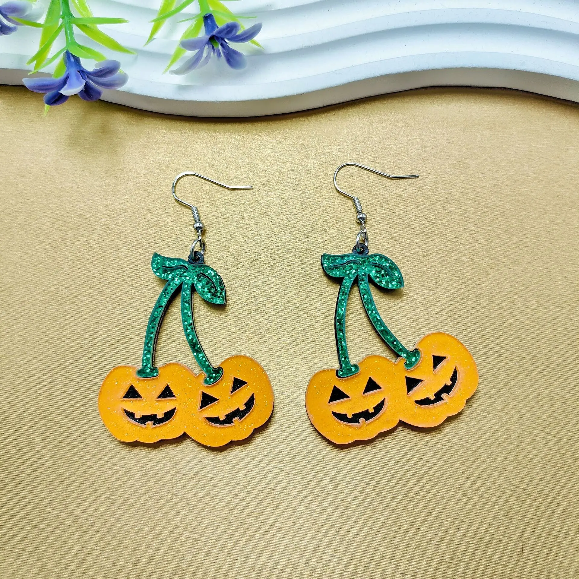 Fashion Creative Colored Cherry Pendant Statement Earrings Horror Jewelry Cute Acrylic Halloween Bling Pumpkin Skull Earring