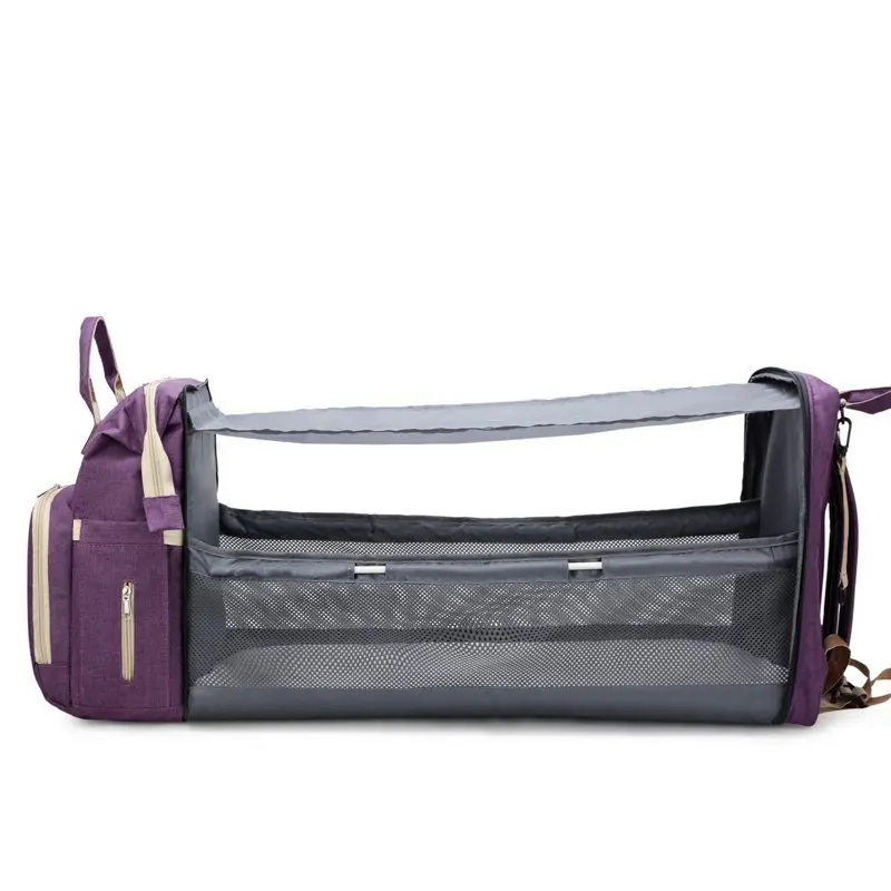 Wholesale Hot Travel Multifunctional Mom Backpack Folding Crib Usb baby diaper Bag With changing bed