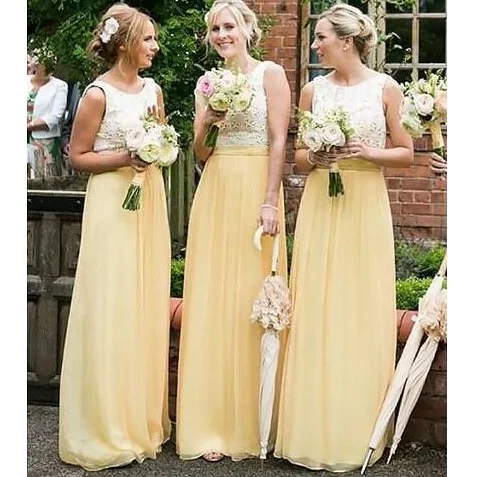 Custom Made Lace Yellow Bridesmaid Dresses Long Chiffon Plus Size Wedding Dresses Bridesmaid Gowns
