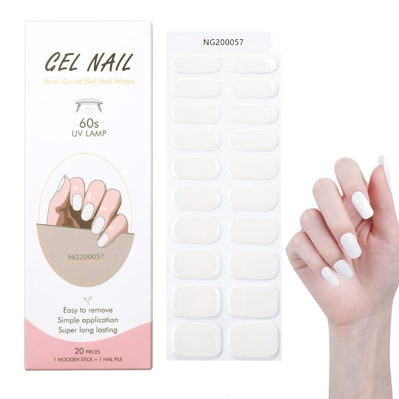 Creamy White Nail Stickers Gel Nail Art Wrap Strips Polish Sticker Long Lasting Gel Nail Wrap