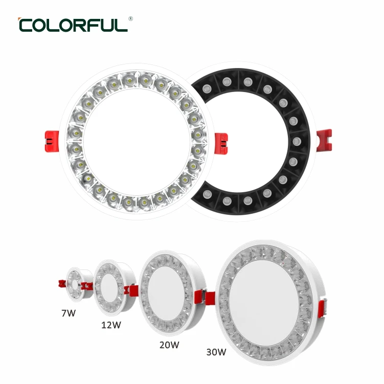 2022 popular high CRI lumen ceiling Lighting Fixture 7W 12W 20W 30W recessed anti glare downlight for high quality requiremnt