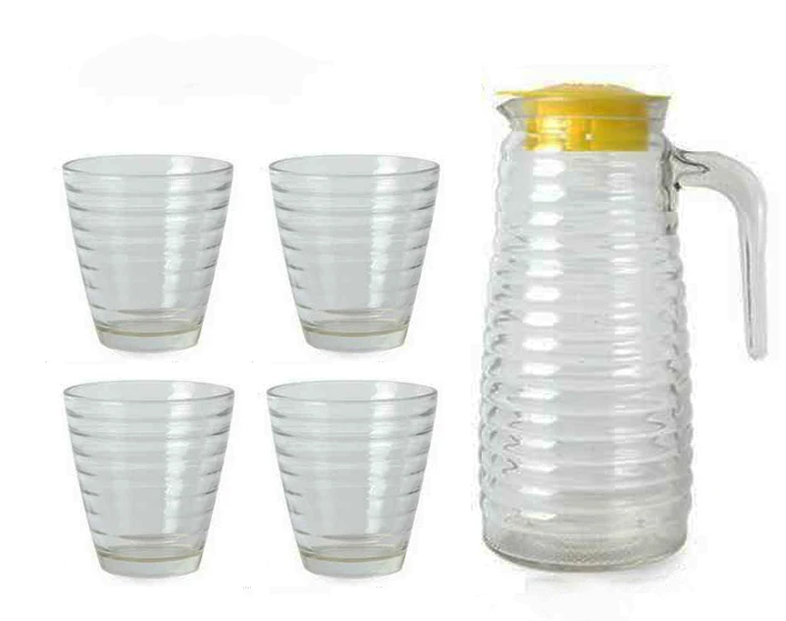 5pcs glass water pitcher and cups set with stripes glassware glass jug set water juice dispenser beer mug