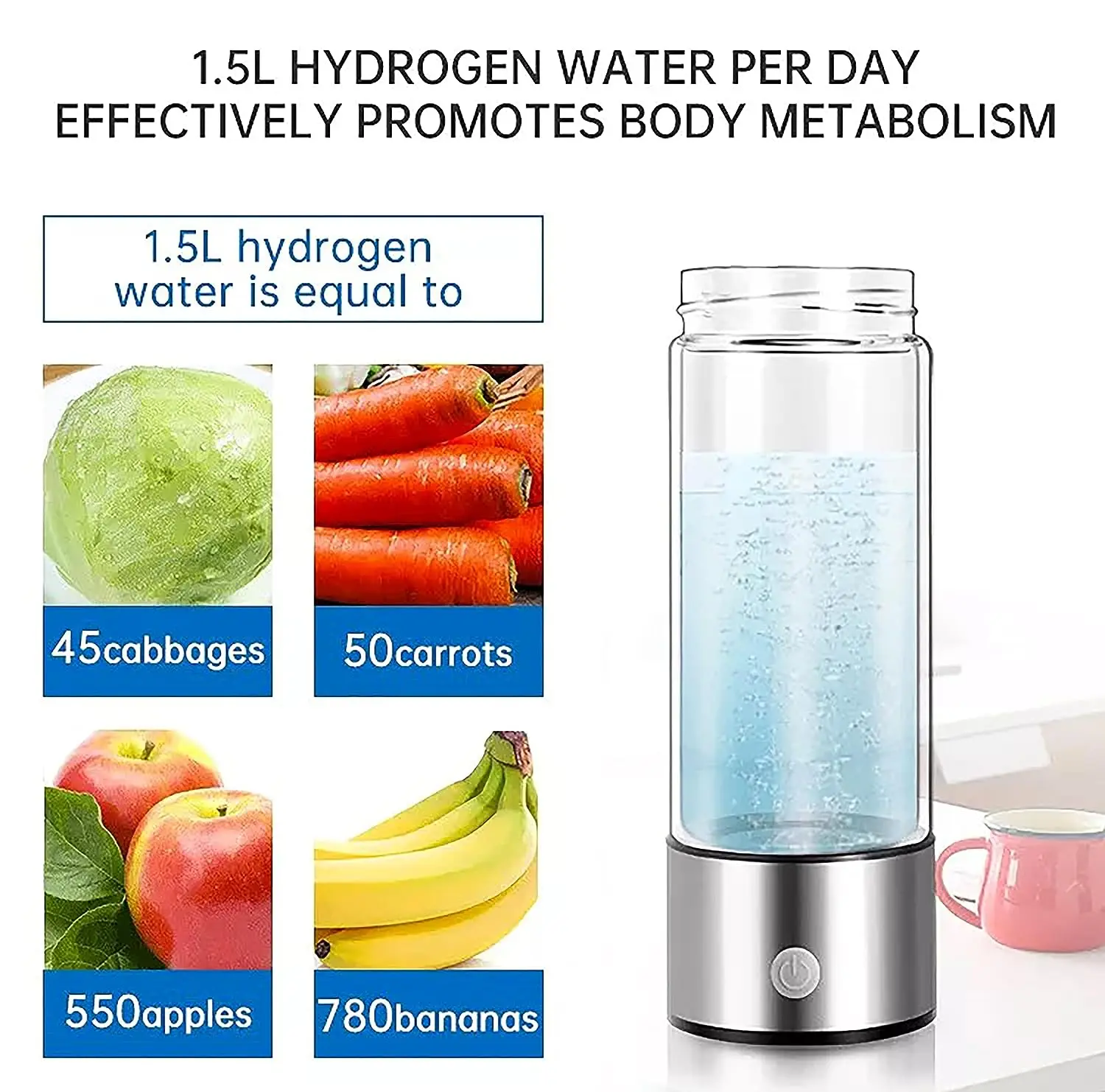 Hydrogen Water Bottle Portable Hydrogen-Rich Water Cup Generator Rechargeable Portable Glass Hydrogen Water Generator Bottle