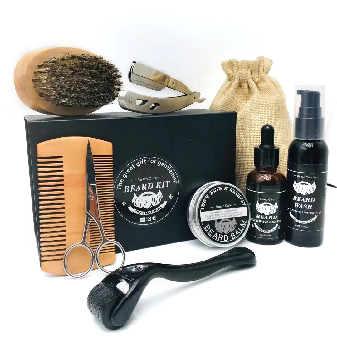 custom logo private label beard oil and beard balm beard care growth kit gift set for men