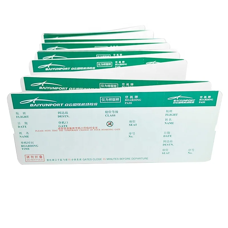 Wholesale Custom thermal paper Airline air flight tickets Boarding Pass Printing Airplane Ticket High quality Airline Boarding