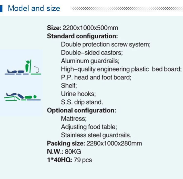 KY215S-32 medical double side rail beds for bedridden paralytic patient Double rocker Manual Care hospital bed with bed toilet