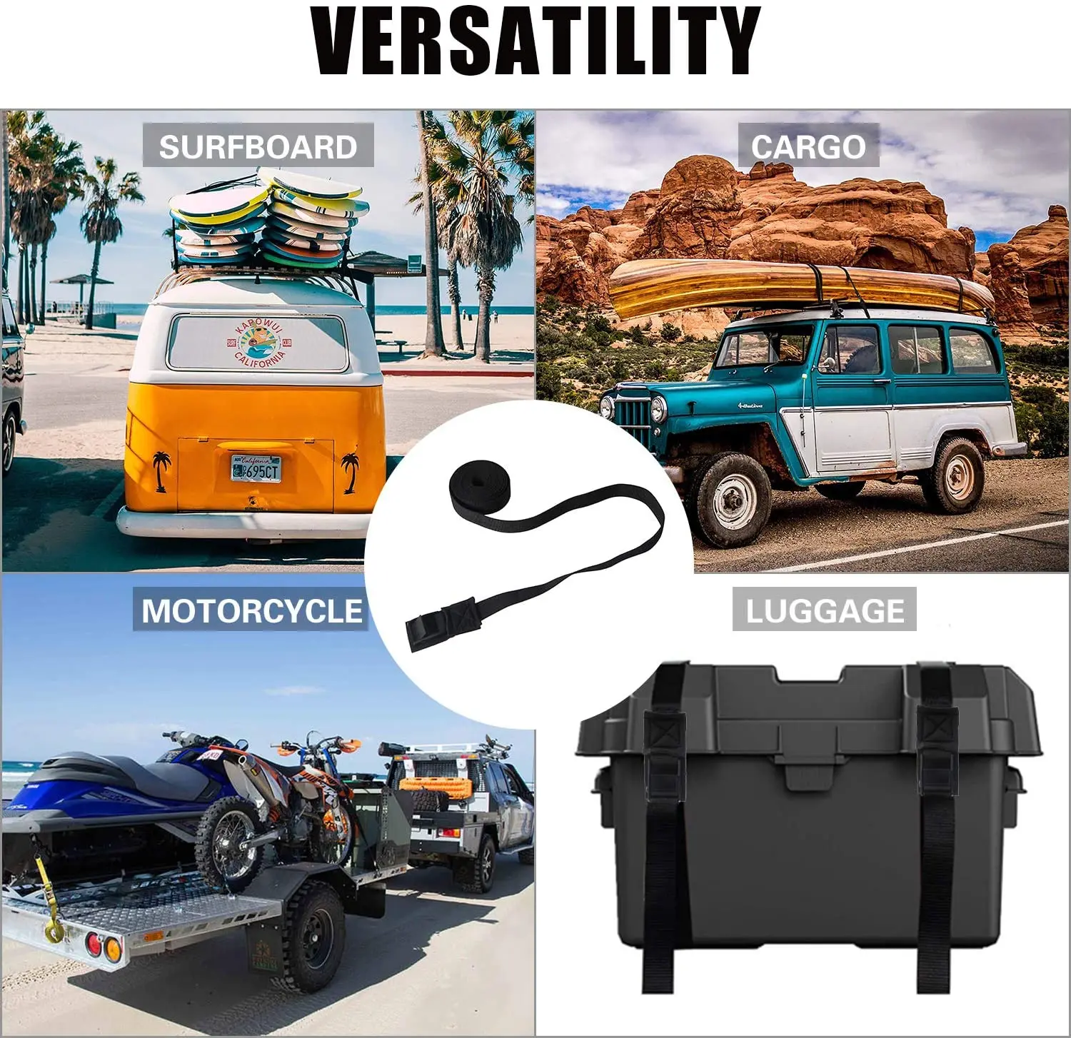 Wholesale Hight Break Strength Car And Motorcycle Cam Buckle Tie Down Ratchet Straps 700lbs