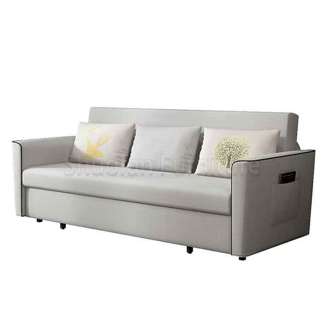 Modern New Simple Style high Quality Convertible Solid Wood Fabric Sofa Cum Bed With Storage