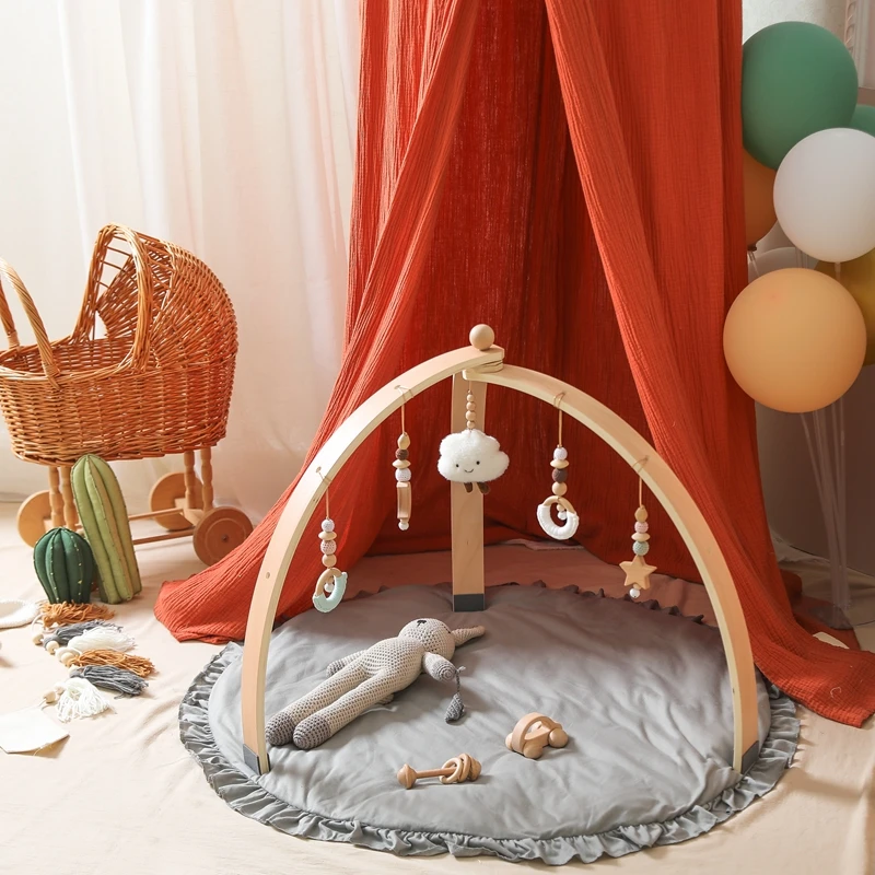 Logo Accept Wood Baby Toy Triangular Fitness Frame Baby Activity Play Gym With Baby Teething Toy