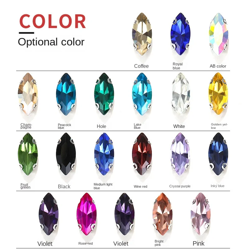Horse Eye Shape Silver Claw Rhinestones Setting Supplier Sew On Glass Crystal Stone for Applique