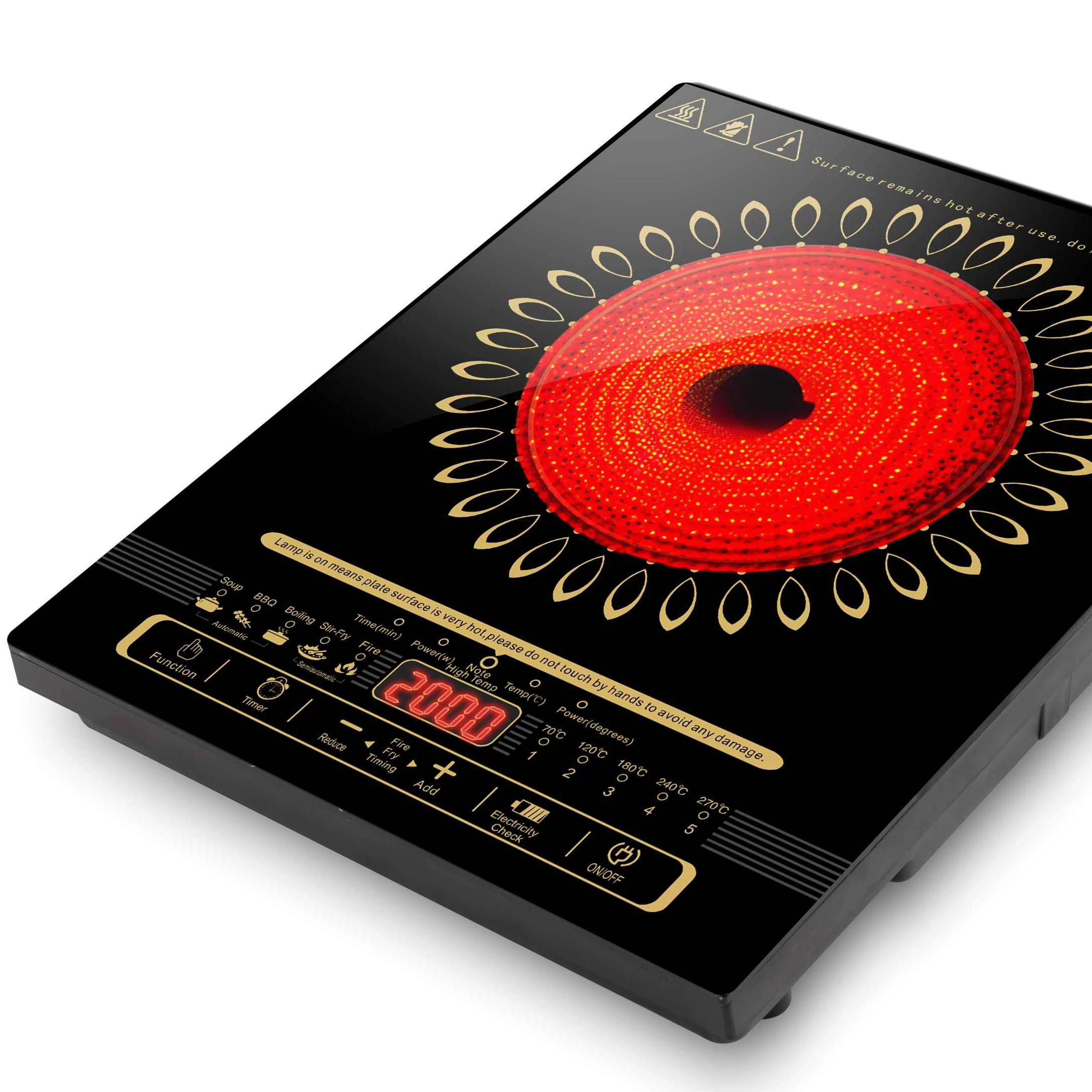 
2000W RT-02 Accept Any type Pot Kitchen Appliance Touch Type Custom Sticker SKD CKD Switch Crystal Glass Electric Ceramic Cooker 