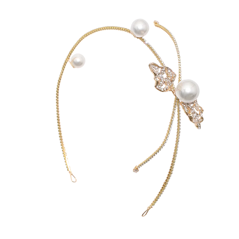 Rhinestone Bridal Headdress Jewelry Full Diamond Big Pearl Leaves Shape Headband with Earrings Sets Bridal Wedding Hairband