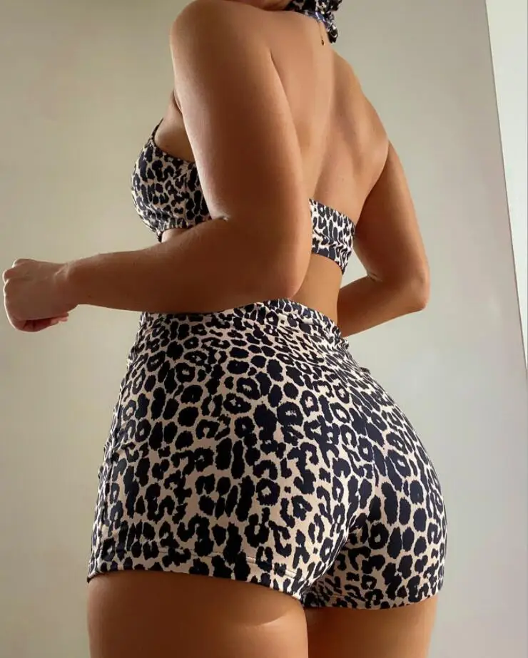 New STOCK Ring Front Cheetah Cut Out Sexy Lady One Piece Swimwear Boyshort Swimsuit