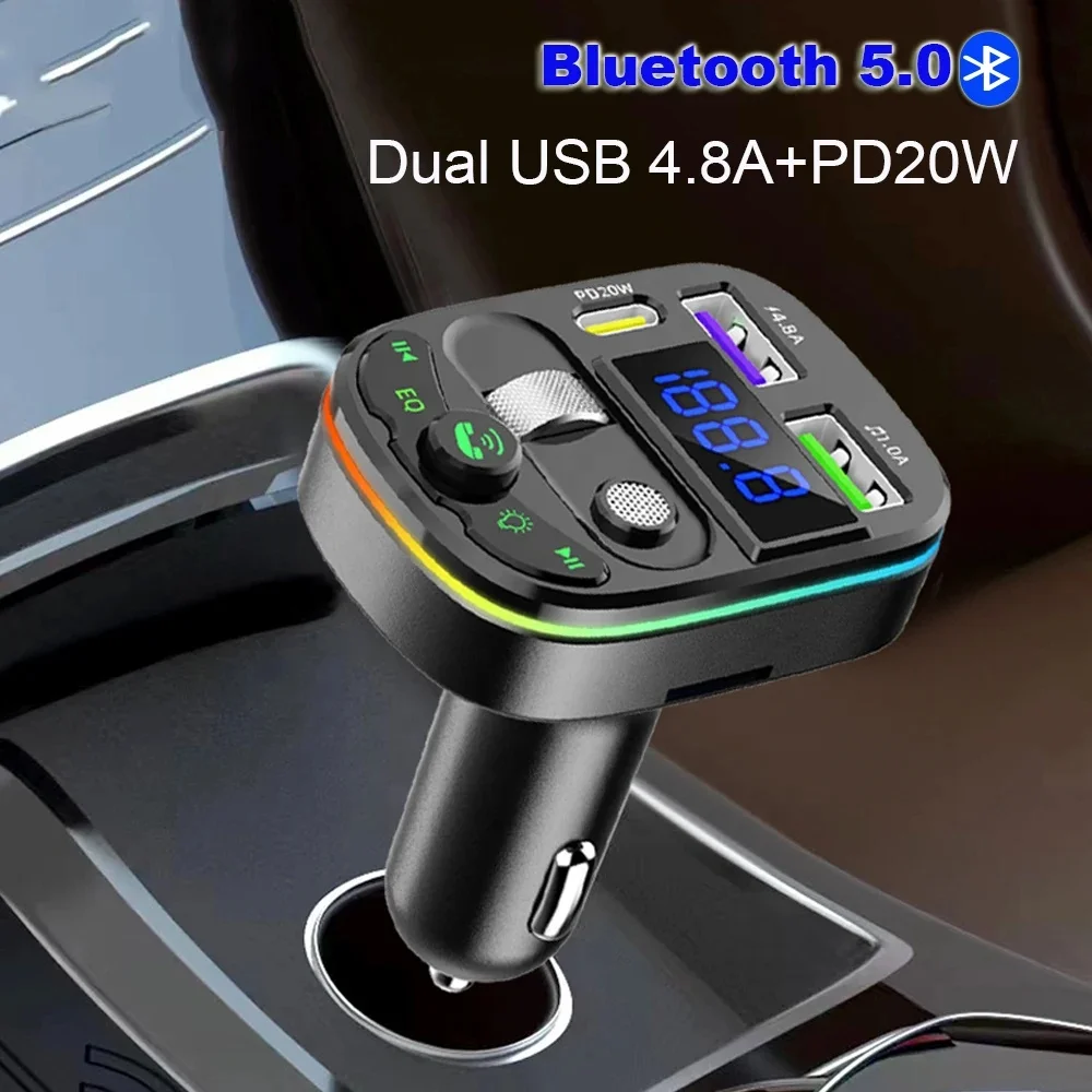 PD20W Bluetooth FM Transmitter Handsfree Car Radio Modulator MP3 Player Dual USB 4.8A Fast Charge Adapter for Car Support TF car
