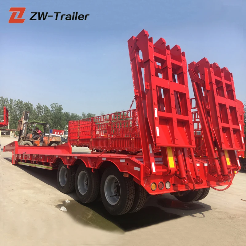  Продажа с завода трехосная гидравлическая рампа Lowboy 60T 80T низкорамный полупогрузчик Низкорамный грузовик