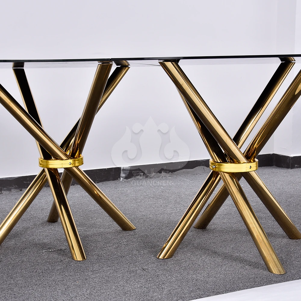 Light Luxury Black Glass Top With Stainless Steel Base Wedding Table Curved Design Serpentine Dining Table