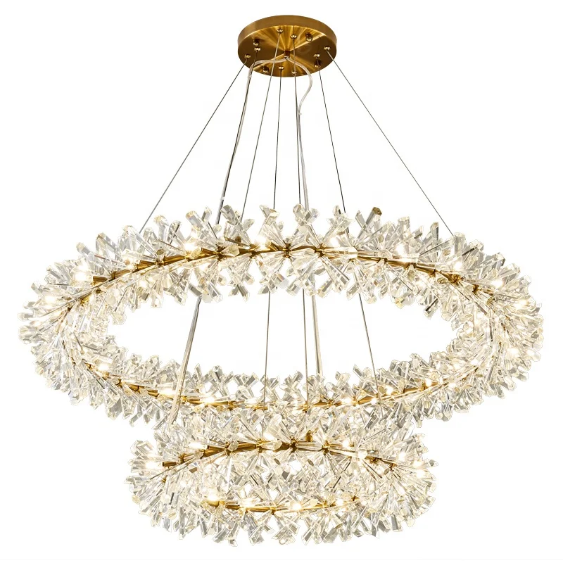 Luxury led modern crystal round three-story ceiling ceiling chandelier lighting living room dining room