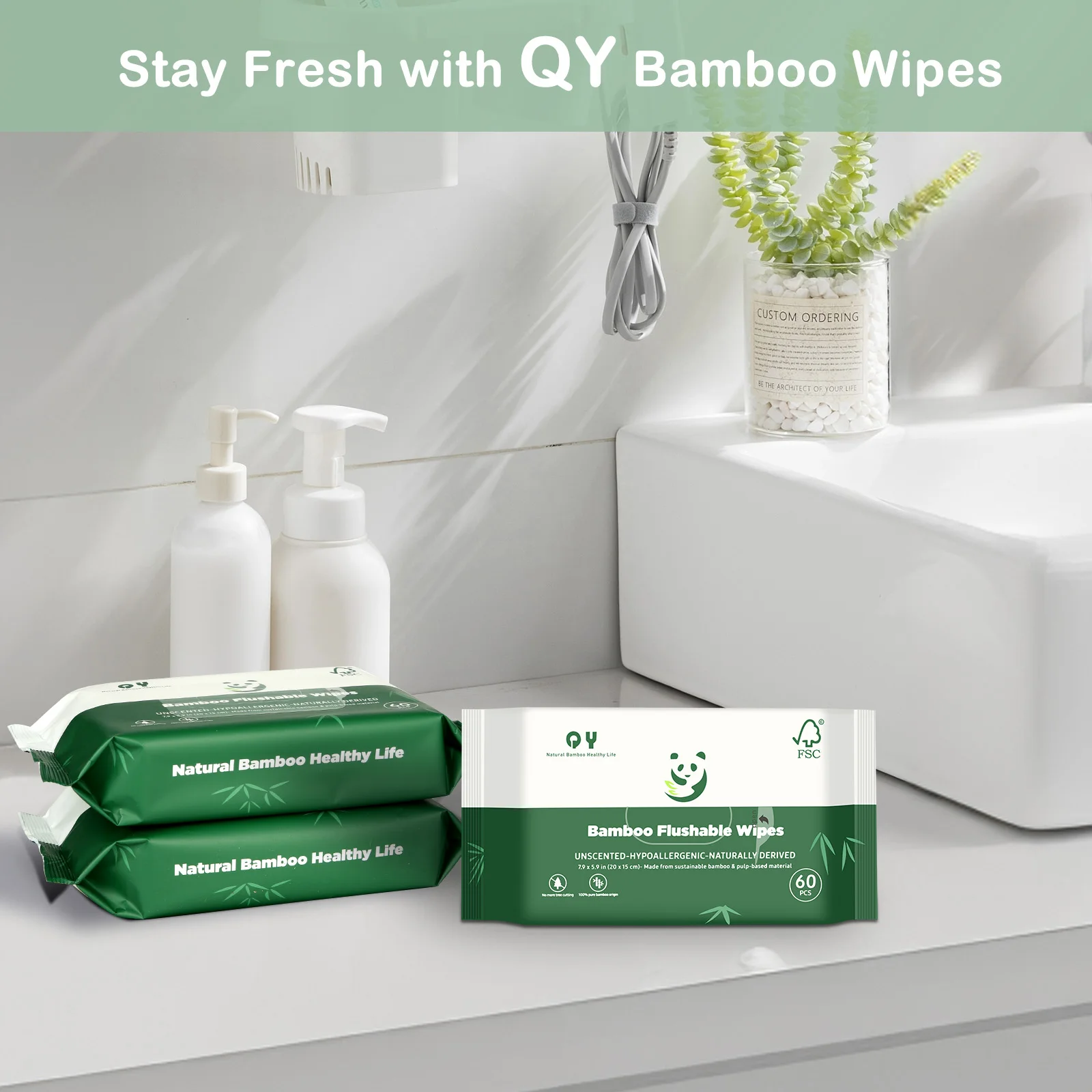 Bamboo Fiber Unbleached Flushable Wet Wipes For Toilet Cleaning Using