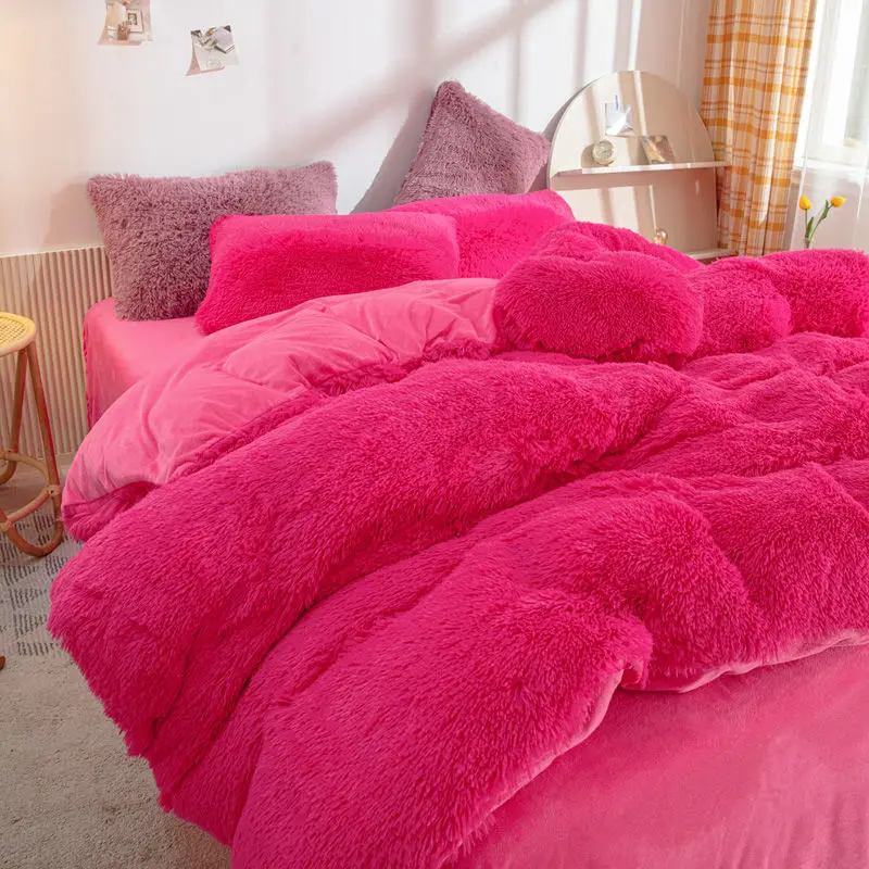 High Quality 2024 New Fluffy Duvet Hot Selling Fluffy Comforter set 6pcs Bed spread Set Long Plush Velvet Fabric Duvet and cover