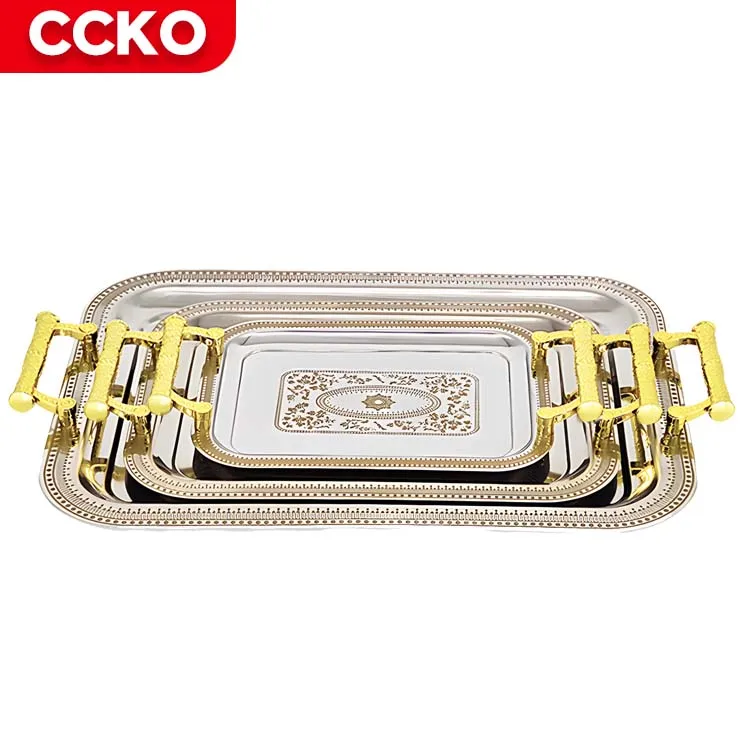 Weeding Bar Luxury Hotel Kitchen Decorative Exclusive Serving Trays Set Waiter Tray Cake Coffee Food Service Tray With Handles