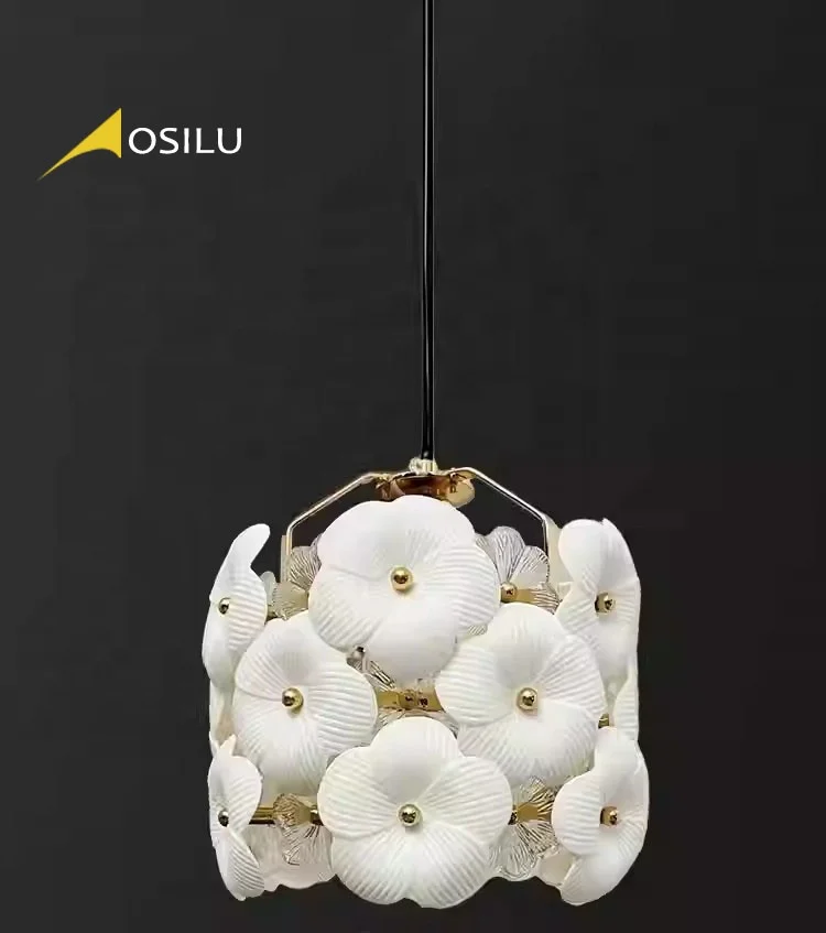 2024 wholesale New Design High-end light luxury flower glass lampshade living room bedroom round custom style small chandelier