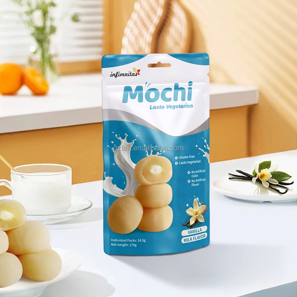 Factory Sandwich with Sweet Grain Snacks Desserts Japanese Mochi Vanilla milk flavor Rice Cakes Desserts