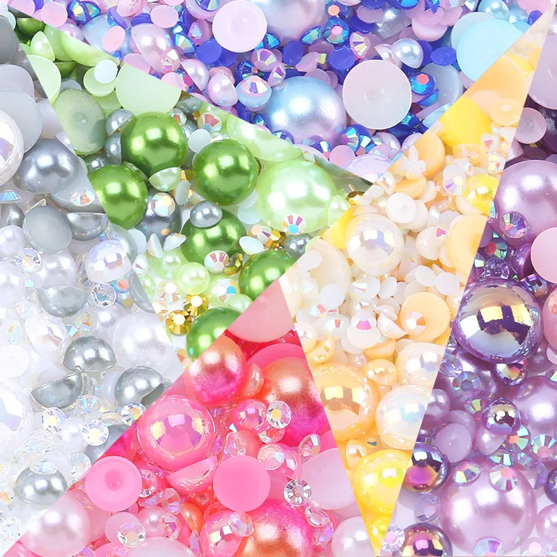 Rhinestone Clothing Accessories Decoration for DIY Nail Art Accessories Mixed ABS Flat Back Pearl Package Resin Half Round Pearl