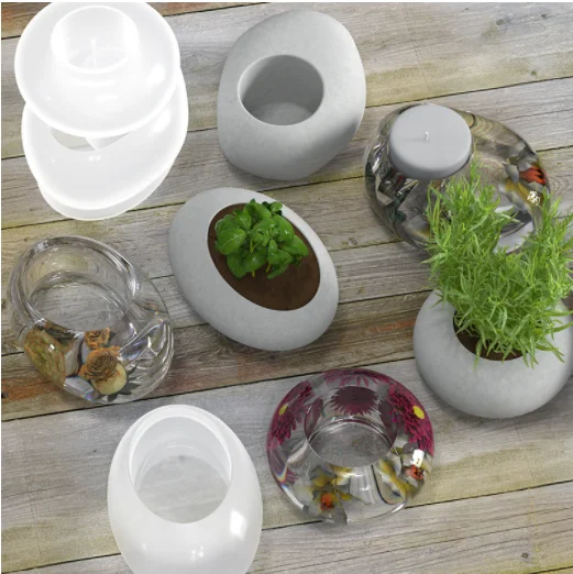 Diy crystal resin mold oval potted candlestick pendant cement gypsum silicone mold concrete